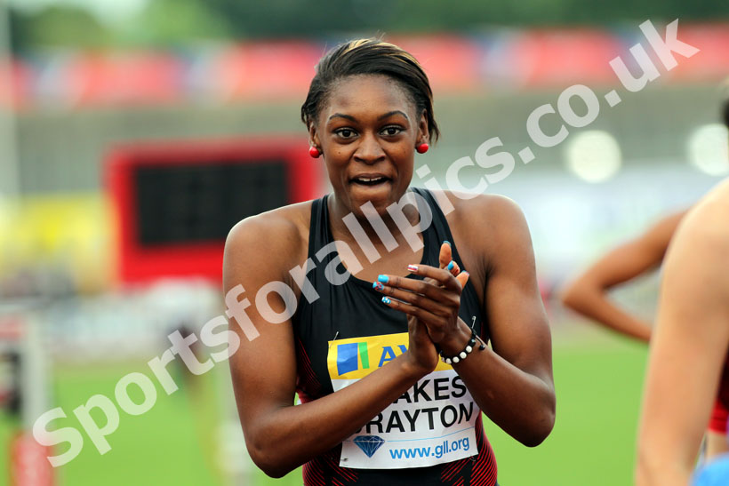 Perri Shakes-Dayton celebrates running her fastest 400 metres Hurdles race of the season, 2011 Aviva London Grand Prix